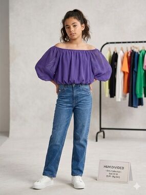 🛍️ H&M Divided Purple Milkmaid Blouse Girls Size S/M (7-8)